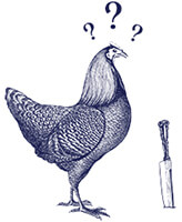 Illustration d'une poule devant un couteau